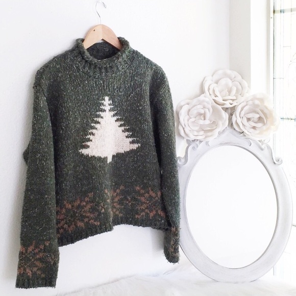 Relais Knitware Sweaters - RELAIS Chunky Knit Mock Turtle Neck Christmas Tree